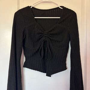 Black Ruched Long Sleeve Top